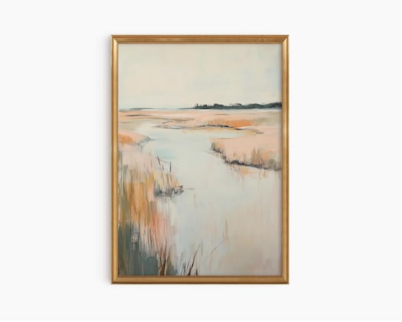 Framed Pastel Tidal Marsh Art Print Minimalist Gold Frame