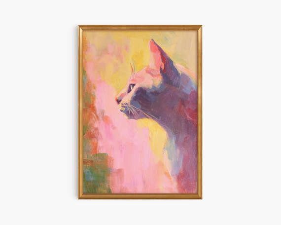 Pastel Cat Portrait, Minimalist Art Print