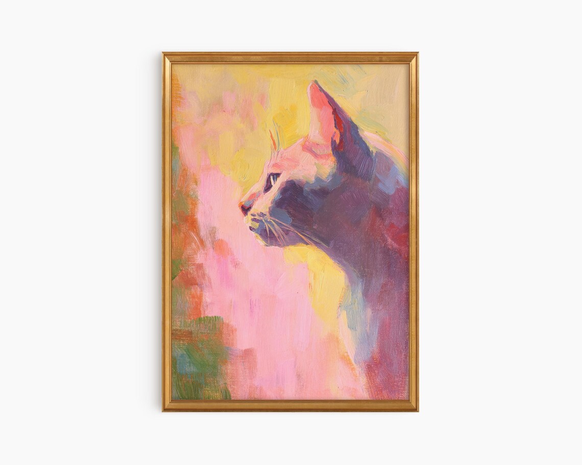 Pastel Cat Portrait, Minimalist Art Print