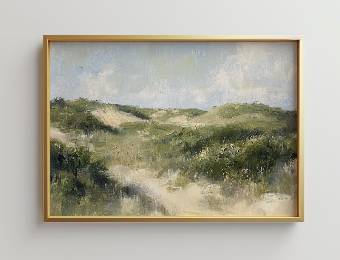 Green Sand Dunes Art Print, Modern Landscape