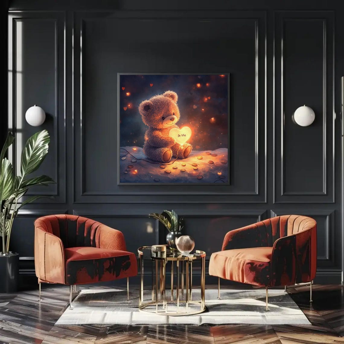 Teddy Bear with Glowing Be Mine Heart Night Nursery Love Poster - Image 4