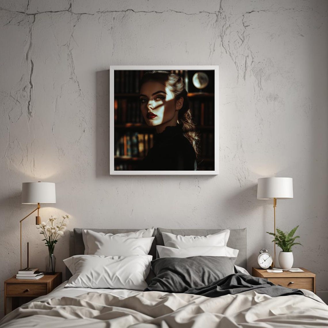 Dark Library Woman Portrait Moody Red Lips Gothic Romance Poster - Image 2