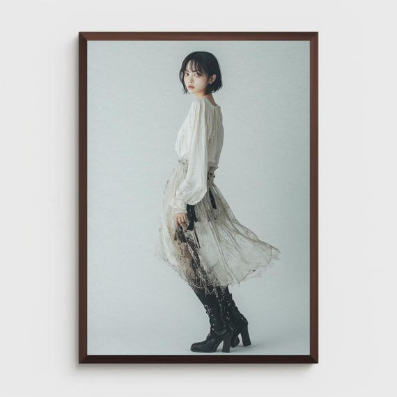 Elegant Gothic Fashion Photography Vintage Lace And Modern Boots Portrait Of An Asian Woman Wall Art For Home Decor
