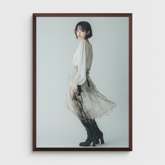 Elegant Woman White Blouse Flowing Skirt Fashion Photo Poster