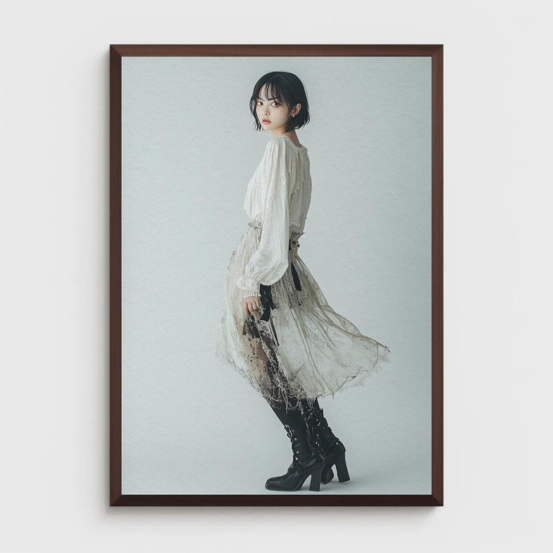 Elegant Woman White Blouse Flowing Skirt Fashion Photo Poster