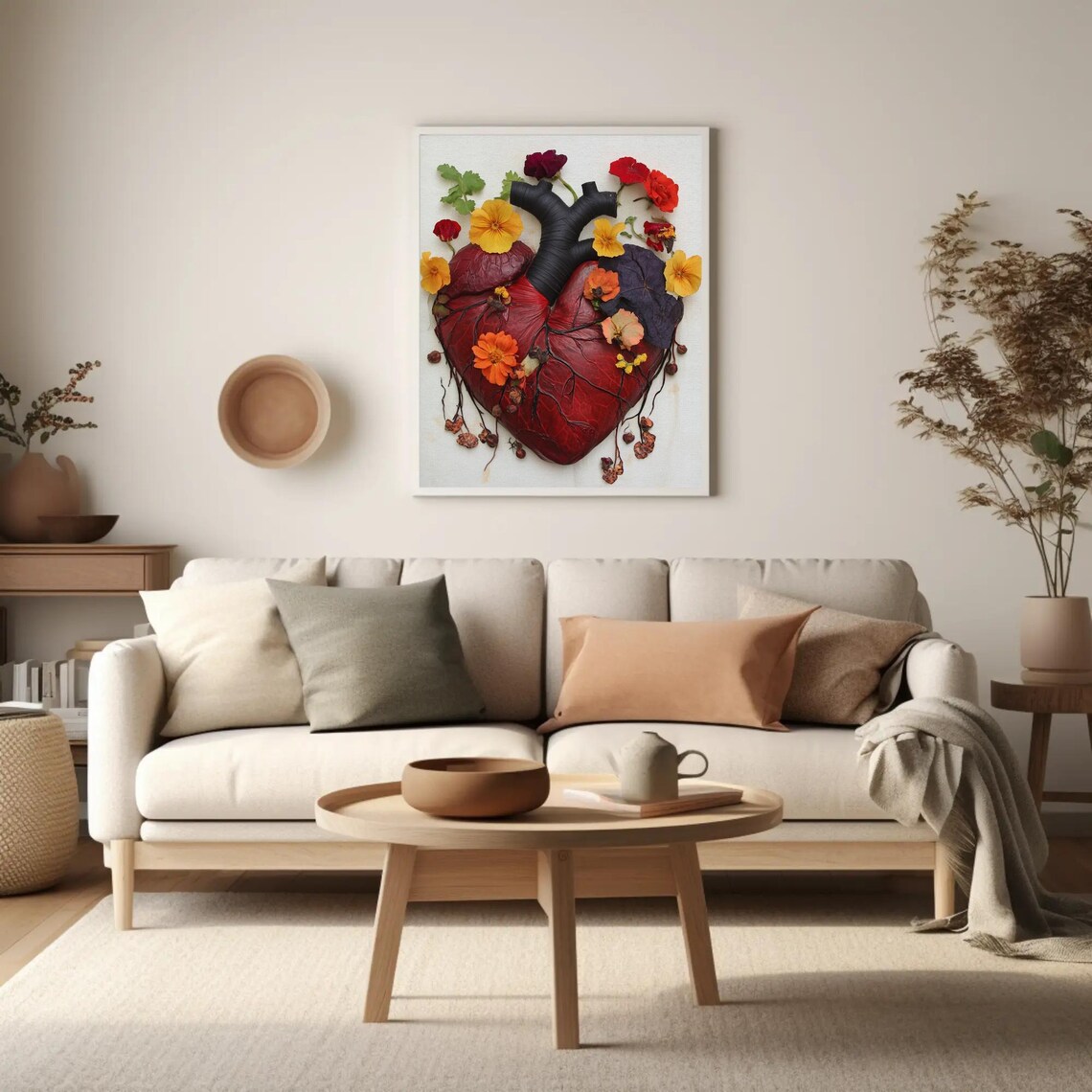 Anatomical Heart with Flowers Pressed Floral Botanical Art Poster - Image 2