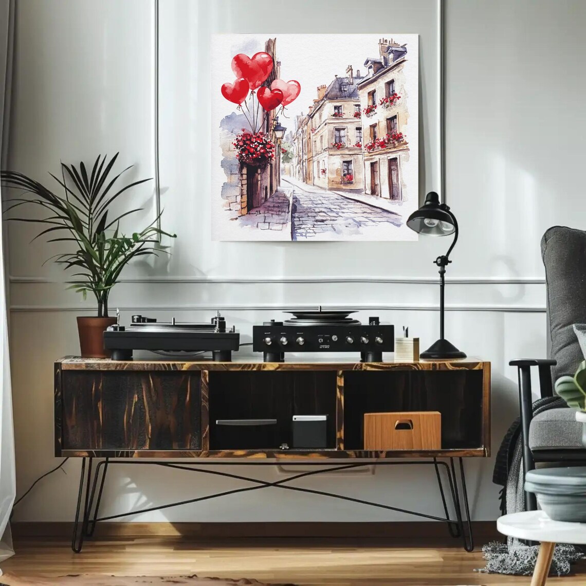 Paris Street Watercolor Heart Balloons Romantic City Love Poster - Image 4