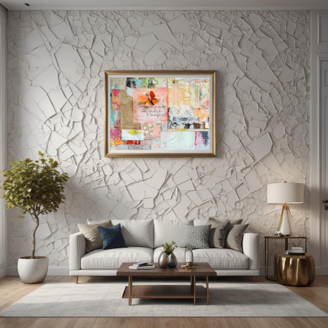 Orange Butterfly Mixed Media Collage with Burlap and Lace Art Poster - Image 3