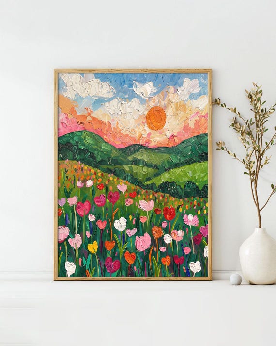 Sunset Hills California Art Poster Midcentury Modern Travel Wall Art Painting As Print Unique Design