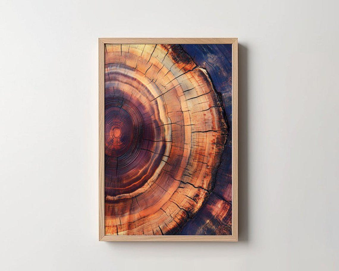 Rustic Tree Ring Cross Section Amber Wood Photography Poster