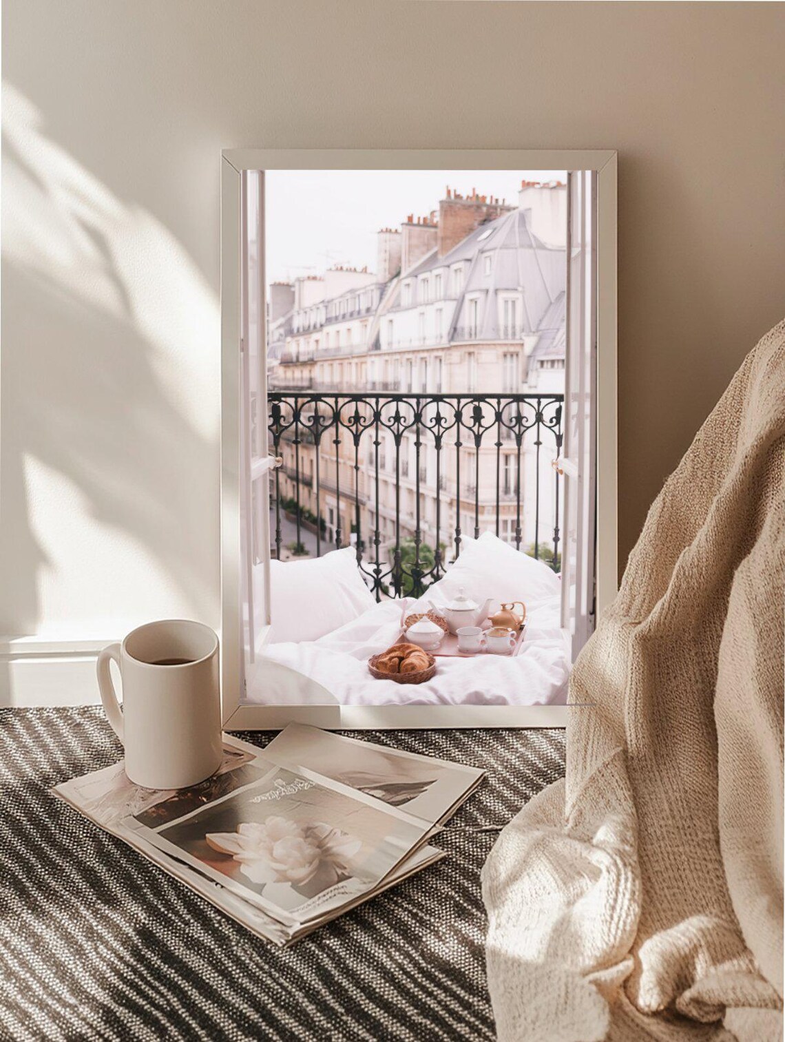 Cozy Paris Balcony Breakfast Croissant Tea French Apartment Poster - Image 2