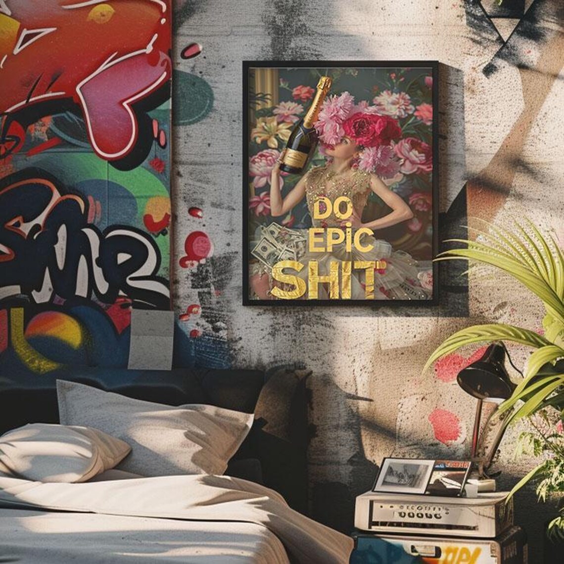 Do Epic Shit Quote Poster Champagne Girl Gold Maximalist Glam Art - Image 3