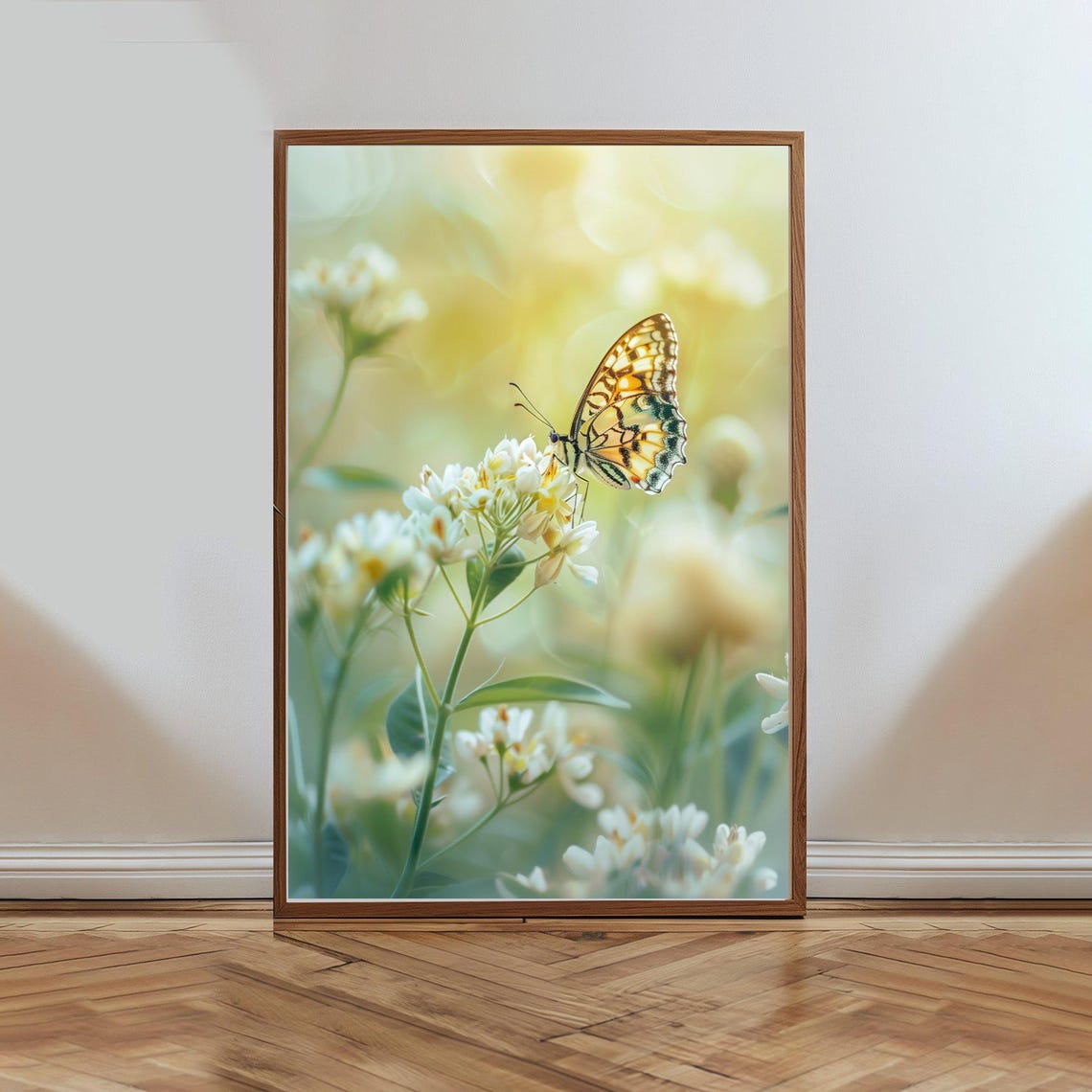 Soft Golden Butterfly On White Blossoms Sunny Garden Nature Poster