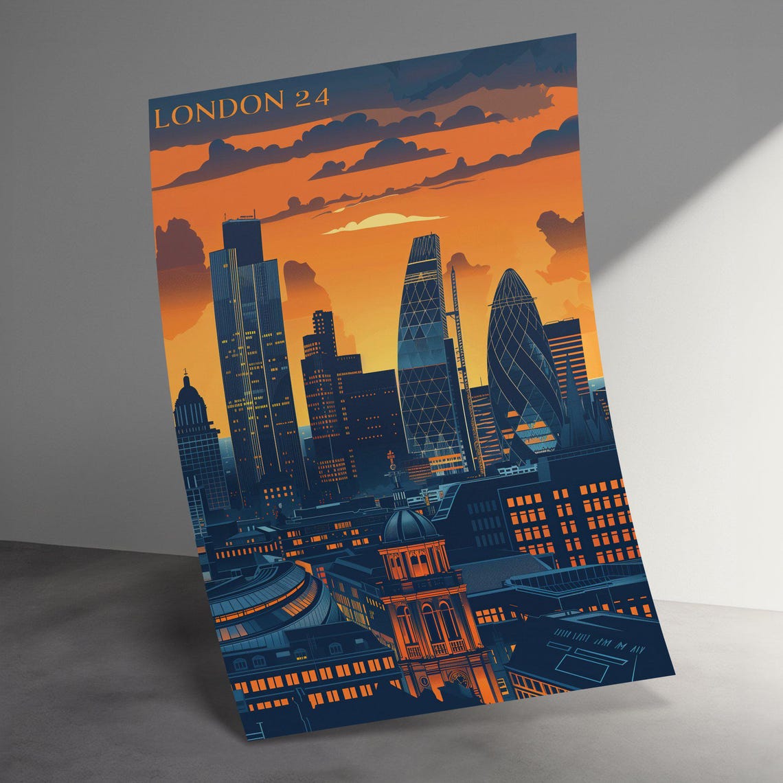 London 24 Skyline At Dusk Retro Travel Style City Art Poster - Image 3