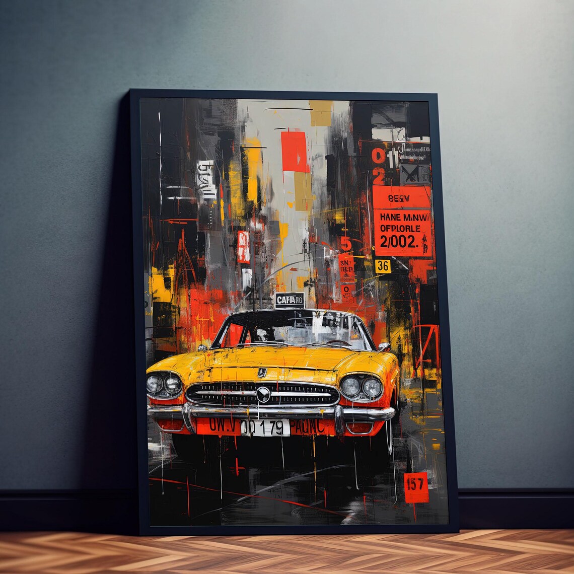 Taxi Tango Yellow Vintage Cab Basquiat Style City Street Art Poster - Image 3