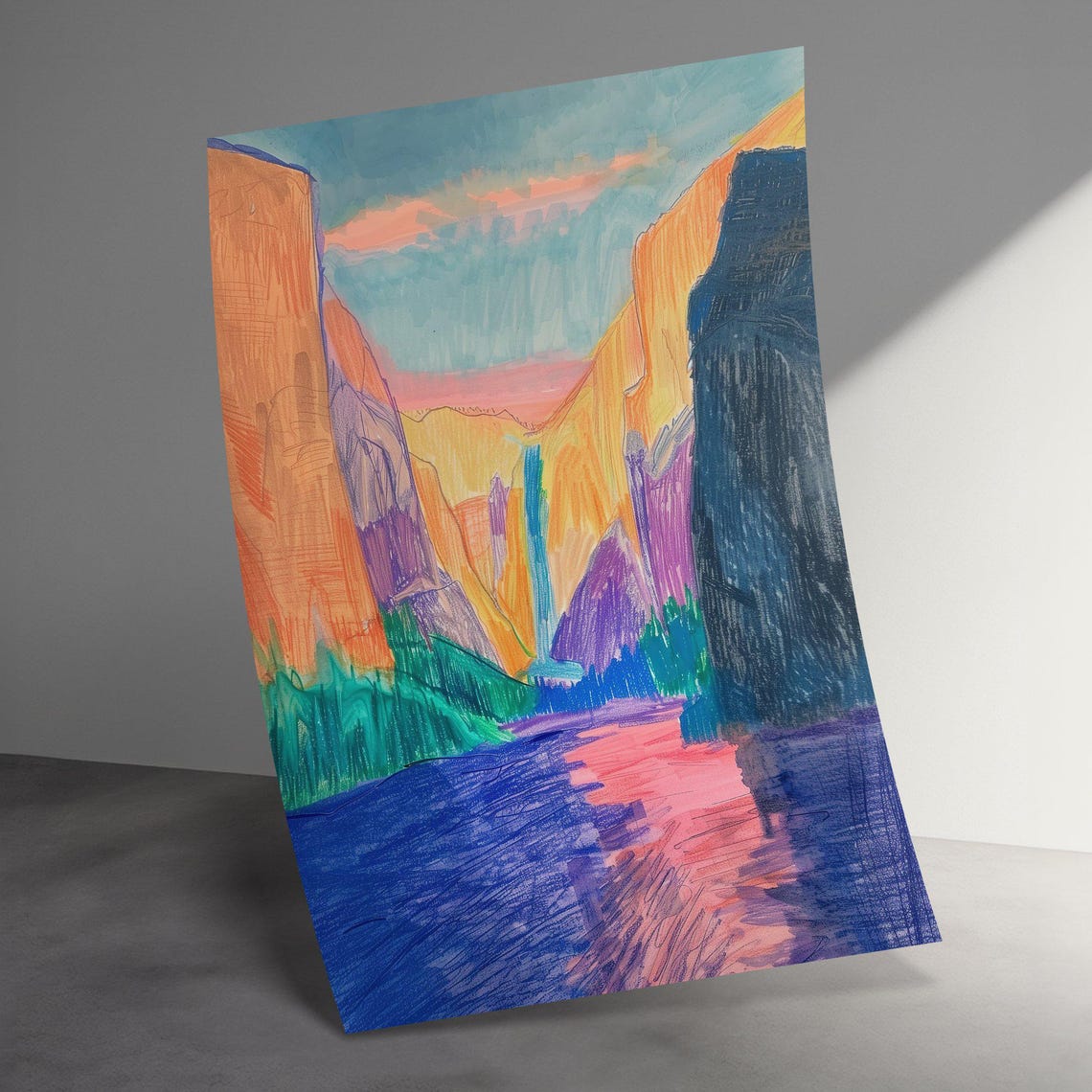 Bold Abstract Canyon Landscape Orange Cliffs Art Painting Poster - Image 3