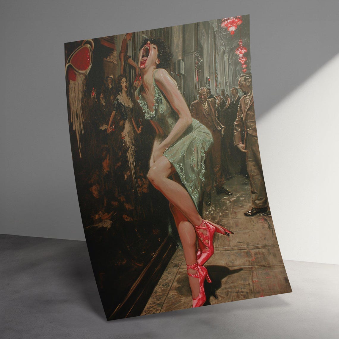 Vintage Nightlife Painting Woman Dancing In Green Dress Classic Bar Scene Wall Art Retro Glamor Home Decor 1920s Inspired Art Print - Image 3