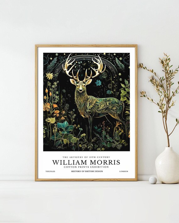 William Morris Golden Stag Floral Botanical Exhibition Poster