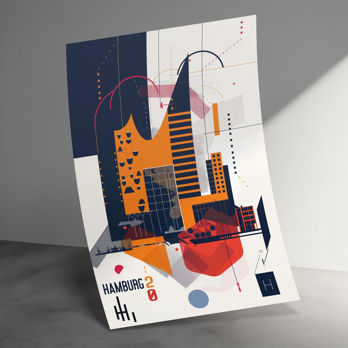 Hamburg Germany Abstract Geometric Cityscape Bauhaus Travel Poster - Image 3