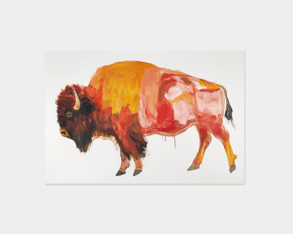 Colorful Bison Abstract Red Orange Modern Wildlife Artwork Poster - Image 2