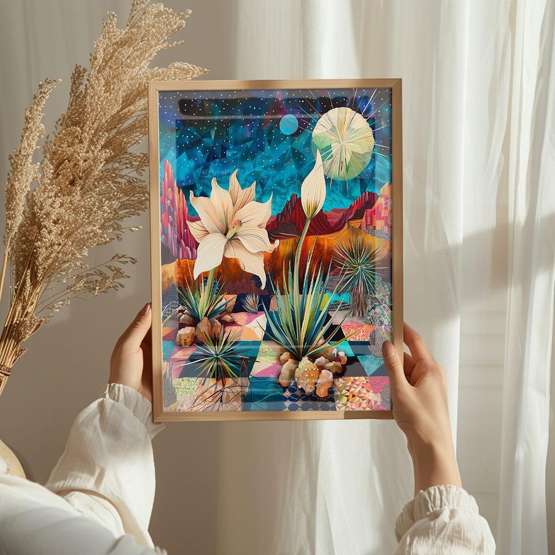 Mystical Celestial Garden Night Blooming Lily Starry Desert Poster - Image 3