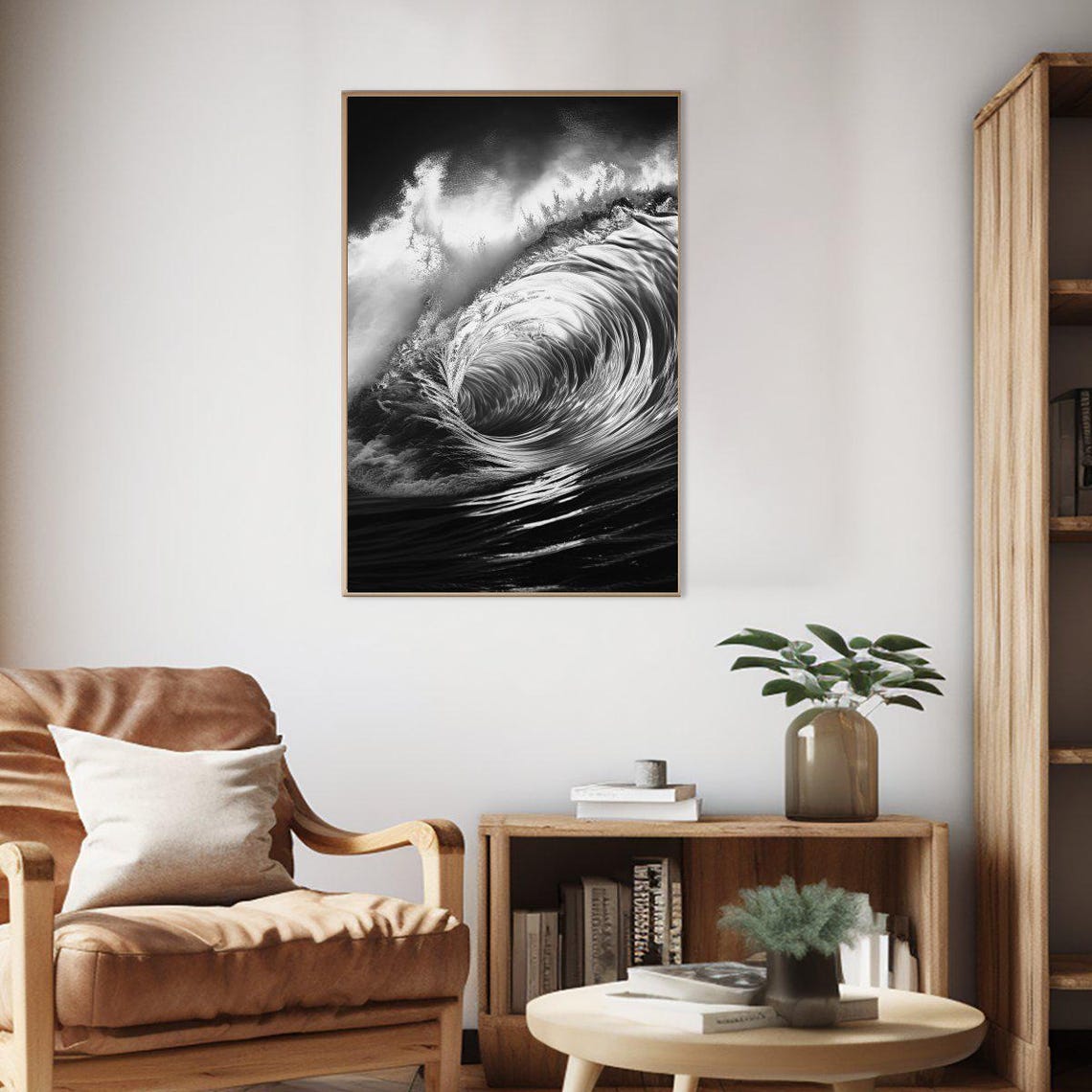 Dramatic Black And White Ocean Wave Barrel Surf Photography Poster - Image 2