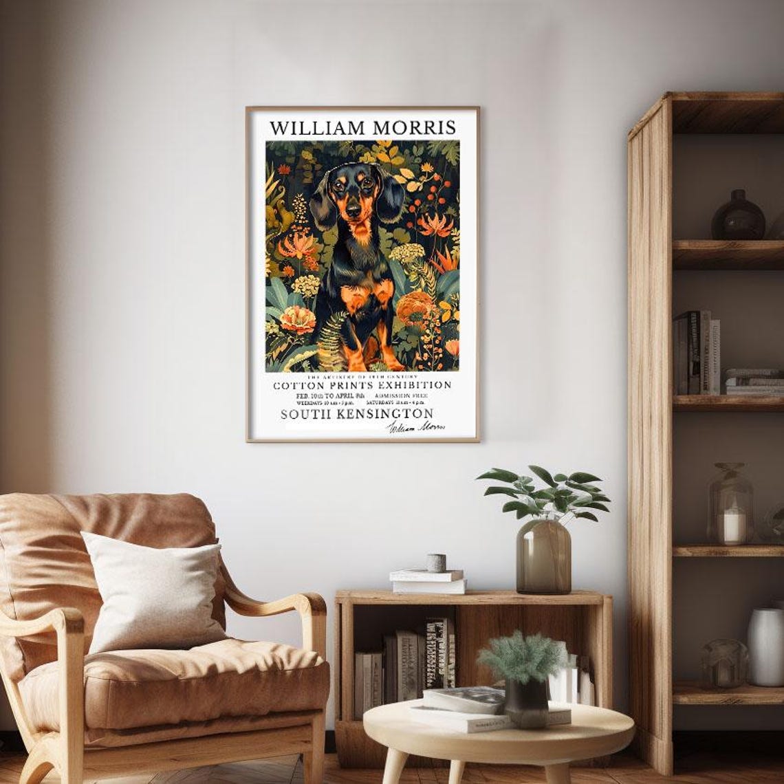 William Morris Dachshund Dog Flowers Cotton Prints Exhibition Poster - Image 2