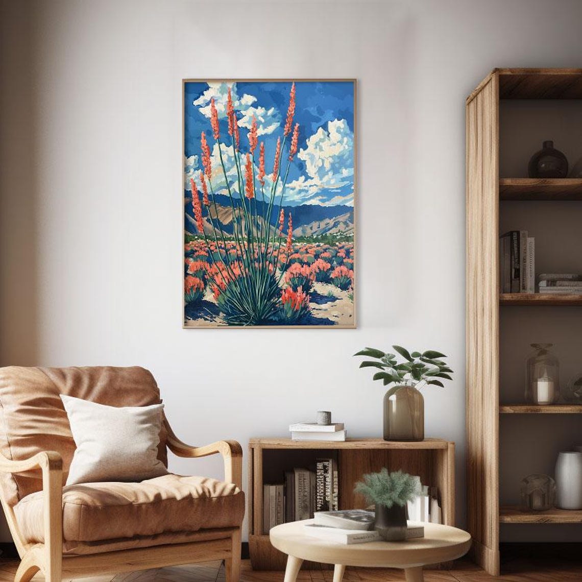 Bright Desert Blossoms Ocotillo Blooms Blue Sky Mountain Poster - Image 2