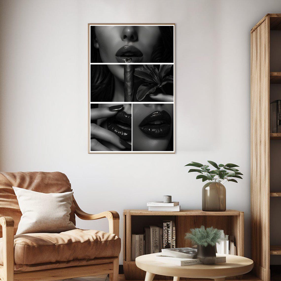 Dramatic Black And White Glossy Lips Close Up Collage Beauty Poster - Image 2