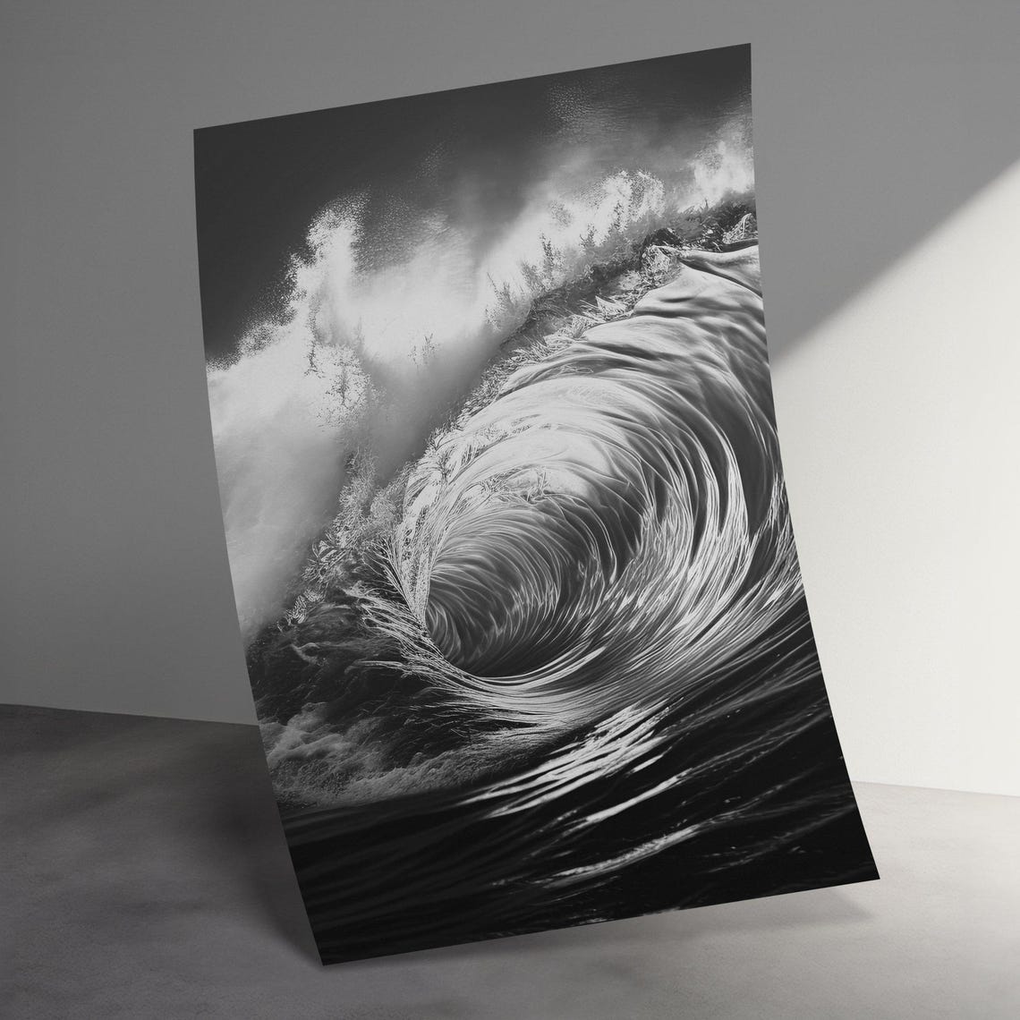 Dramatic Black And White Ocean Wave Barrel Surf Photography Poster - Image 3