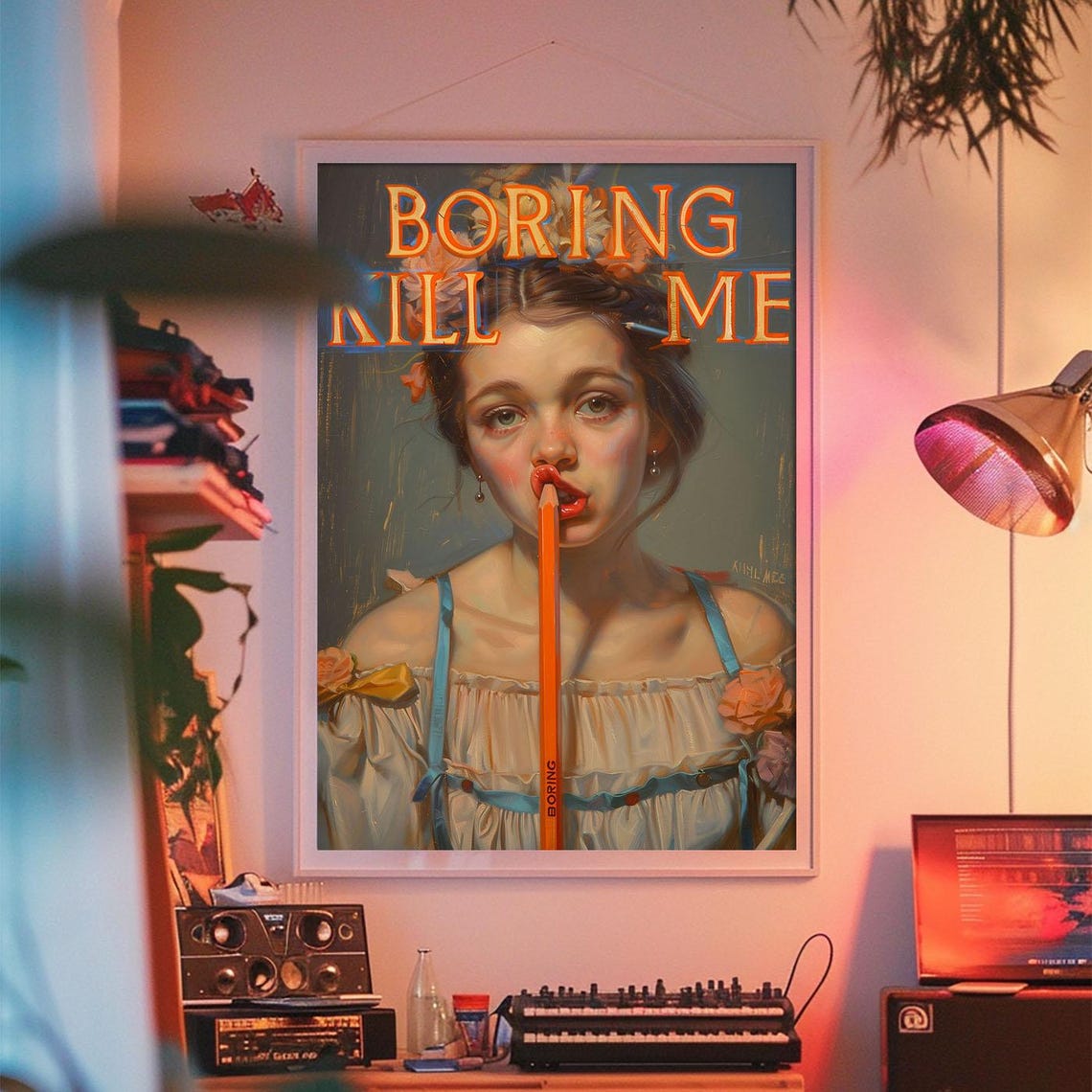 Boring Kill Me Altered Portrait Funny Sarcastic Quote Poster - Image 2