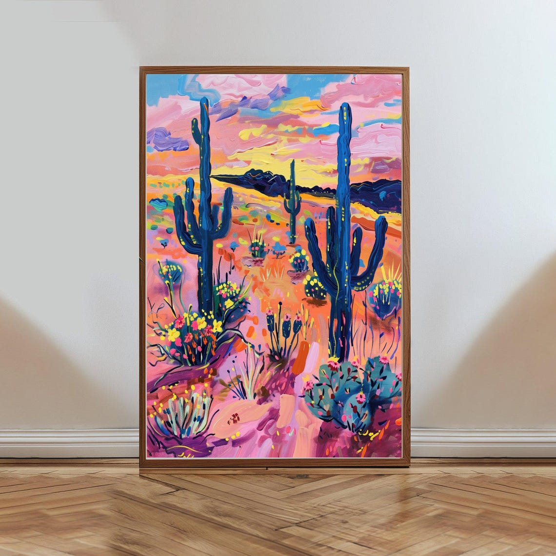 Vibrant Desert Sunset Saguaro Cactus Neon Southwest Art Poster