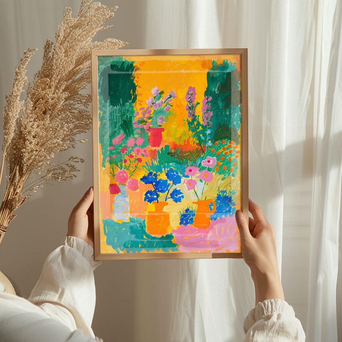 Joyful Flower Garden Expressionist Painting Bold Color Poster - Image 3