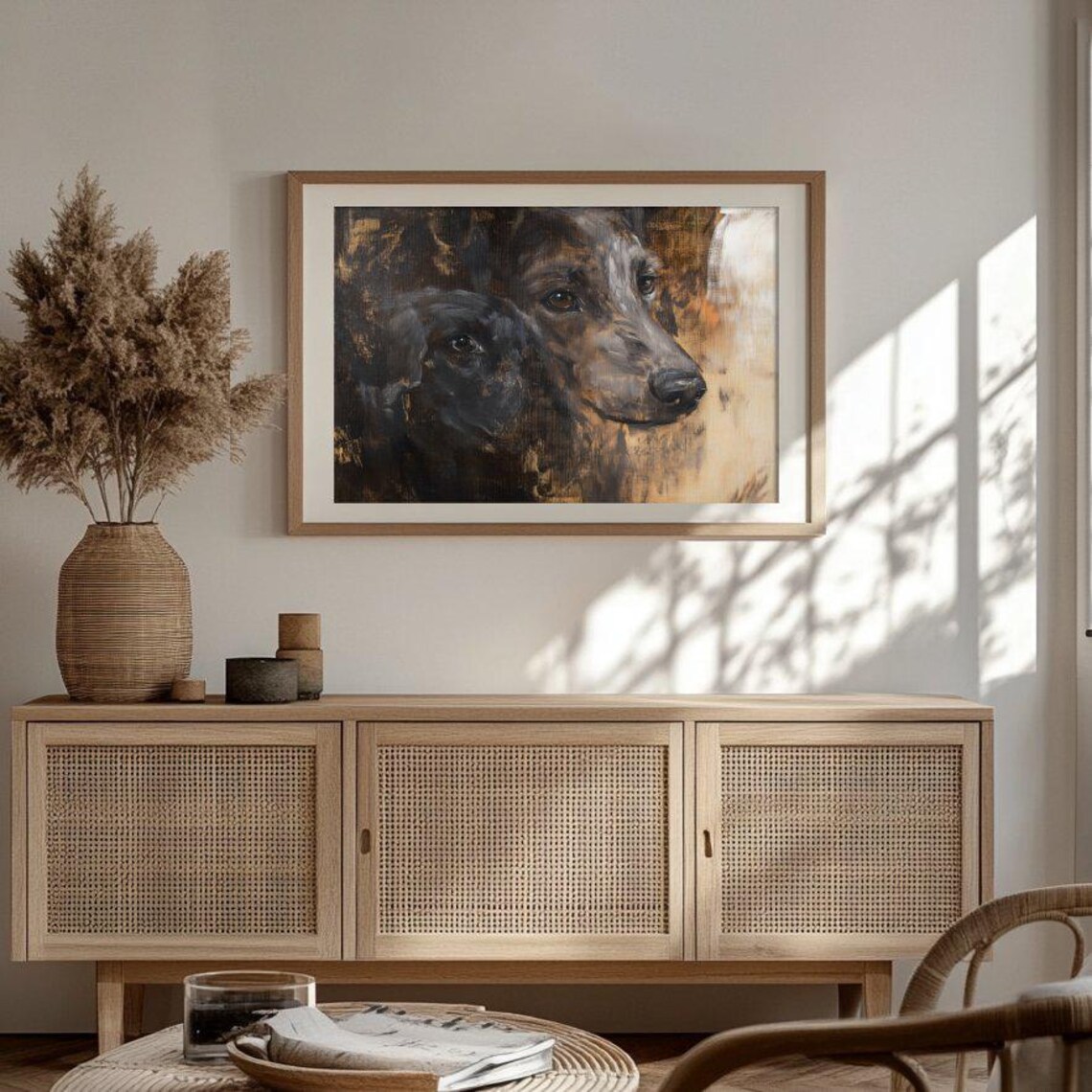 Soulful Black Dog Portrait Moody Oil Painting Pet Art Poster - Image 3