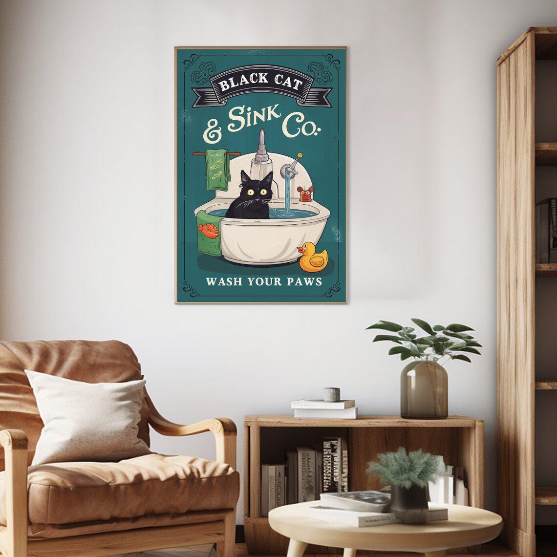 Black Cat Sink Co Wash Your Paws Funny Vintage Bathroom Sign Poster - Image 2