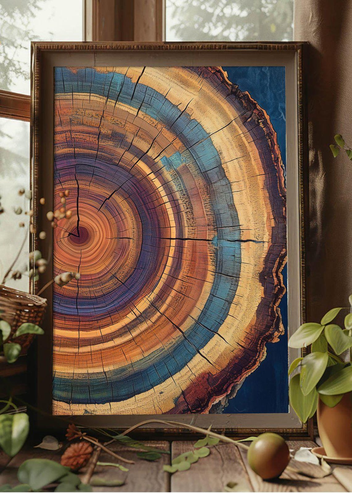 Colorful Tree Ring Art Print Abstract Nature Wall Art Rustic Home Decor Boho Tree Slice Art Modern Geometric Print - Image 2