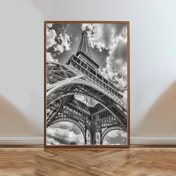 Eiffel Tower Black And White Wall Art Paris France Photography Print Modern Home Decor Eiffel Tower Art Print Large Wall Poster