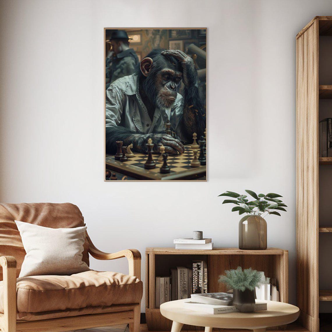 Stressed Chimpanzee Chess Player Funny Frustrated Ape Art Poster - Image 2
