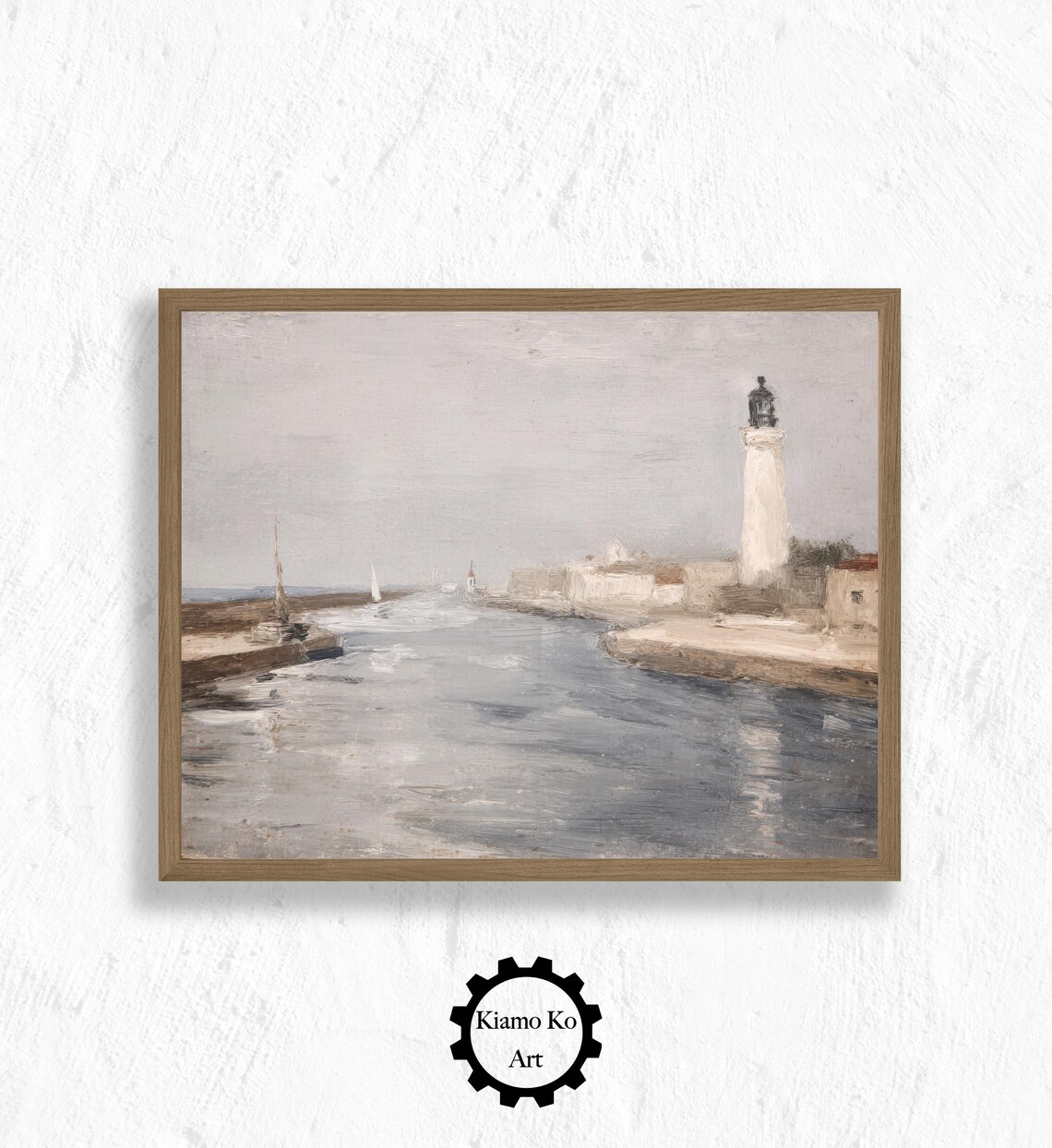 Lighthouse Guarding a Harbor Entrance with Sailboats Vintage Poster