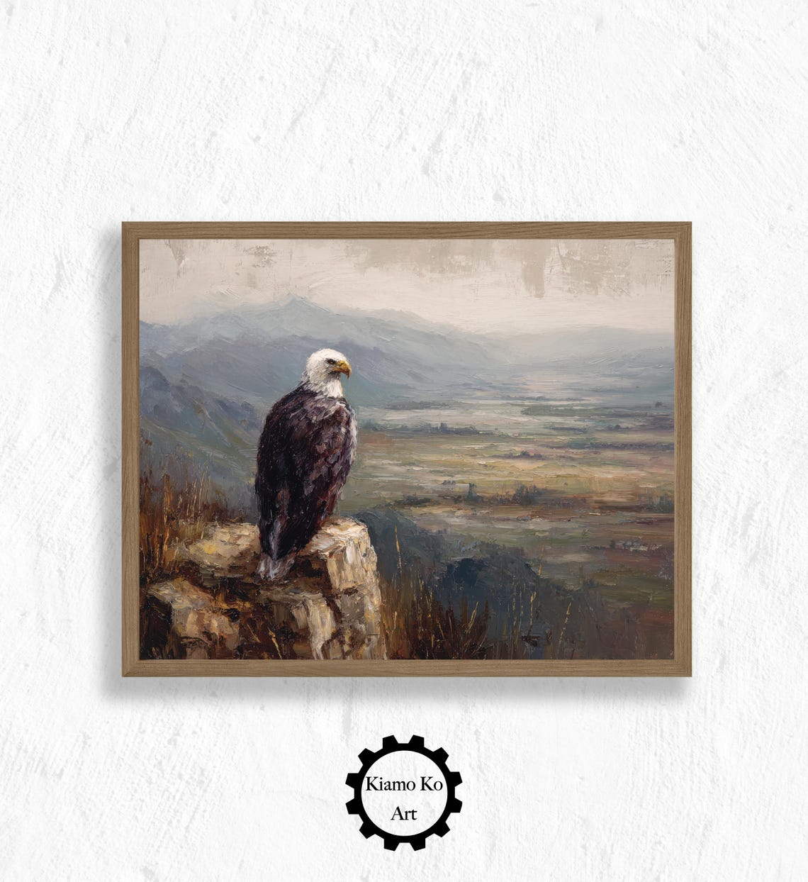 Bald Eagle Perched Over Mountain Valley Dramatic Wildlife Art Poster