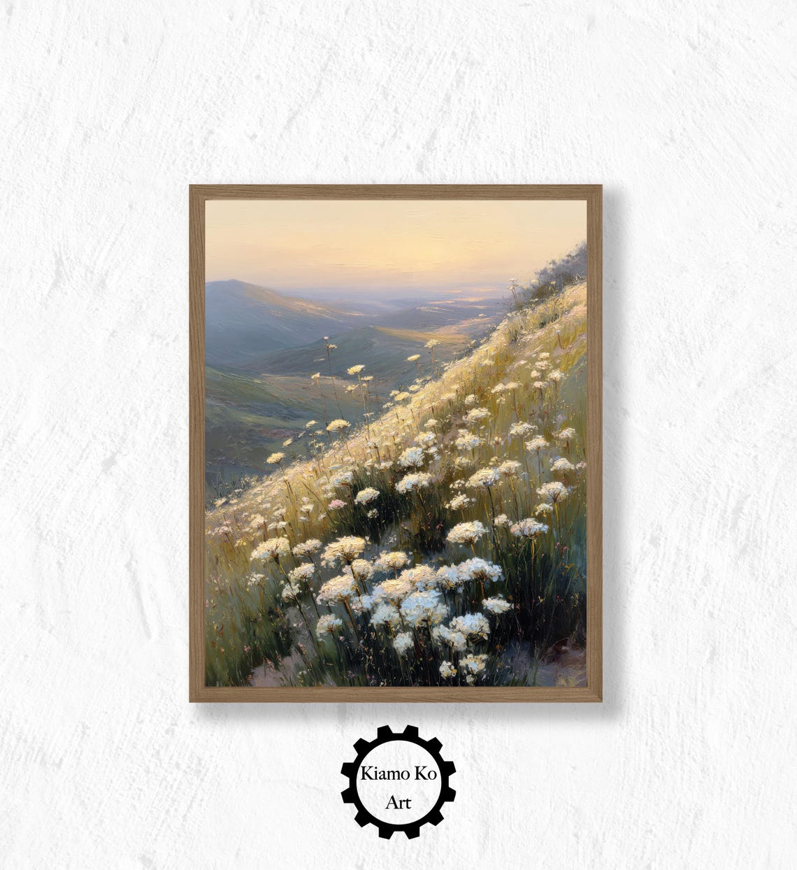 Hillside Of White Wildflowers At Sunset Over The Valley Poster