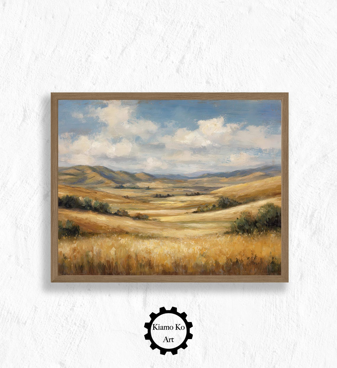 Golden Rolling Hills and Meadow Under a Cloudy Sky Landscape Poster