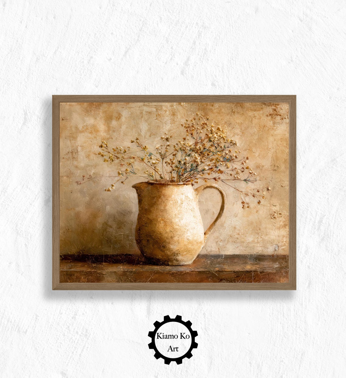 Rustic Clay Pitcher Holding Dried Wildflowers Still Life Poster