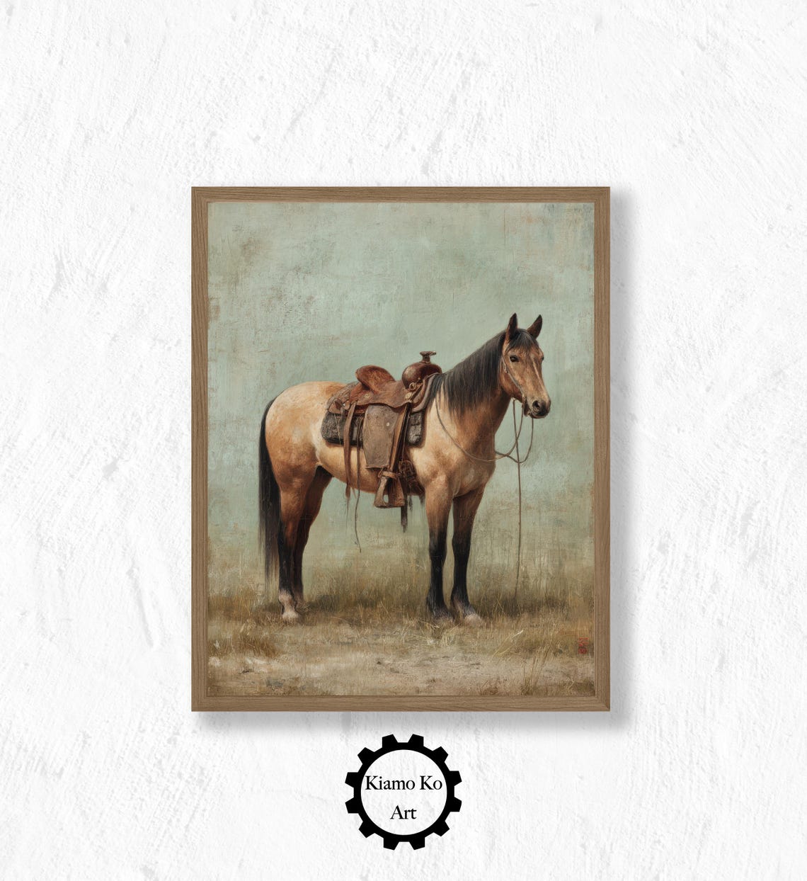 Saddled Buckskin Horse Standing In A Peaceful Pasture Poster