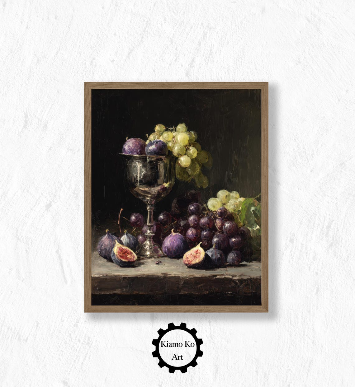 Silver Goblet with Grapes and Figs Dark Still Life Art Poster
