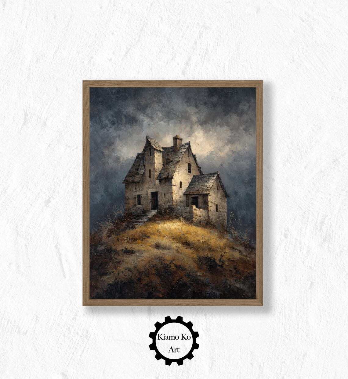 Old Stone House On Moor Hill Under Stormy Sky Vintage Art Poster