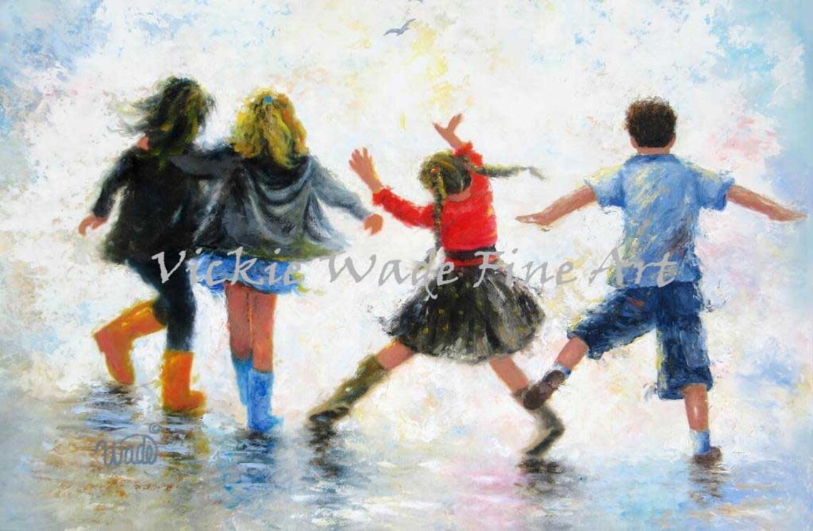 Three Girls And Boy Kids Art Print, Vickie Wade