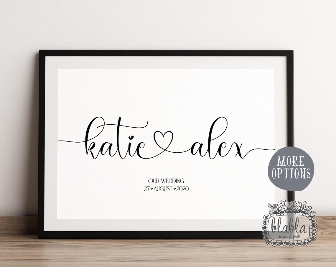 Personalised Couple Wedding Names Date Elegant Calligraphy Print