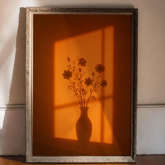Golden Sunlight Flower Vase Shadow Warm Minimalist Wall Poster