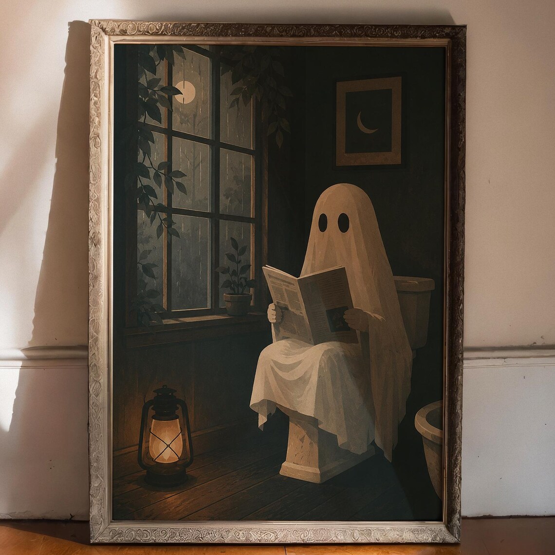 Funny Ghost Bathroom Poster, Vintage Haunted Restroom
